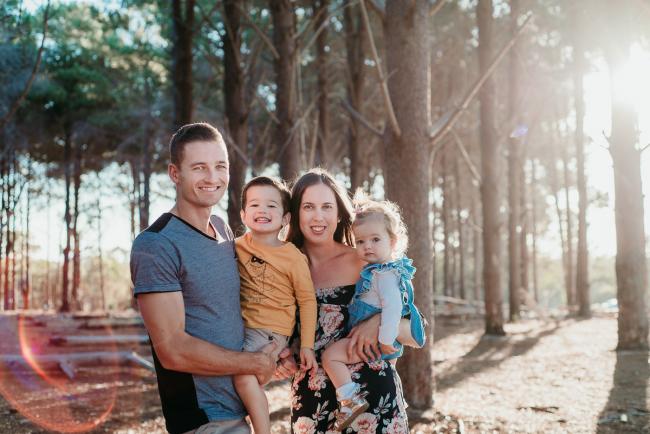 20180518-20180518-DSC_4309 Family of four standing together during family photography Perth session at The Pines Wanneroo
