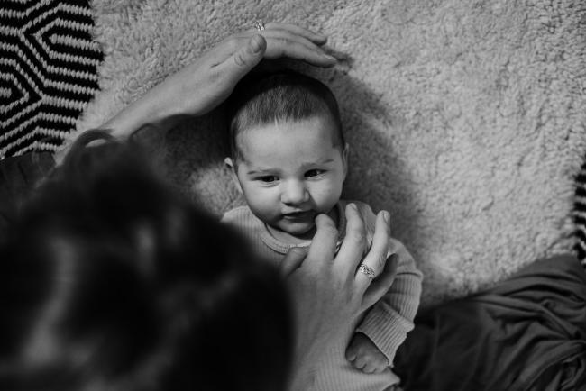 20180610-20180610-DSC_7938 black and white image of new baby during lifestyle newborn photography Perth session