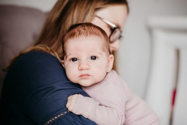 20180610-20180610-DSC_8416 new baby looking at the camera during lifestyle newborn photography Perth session