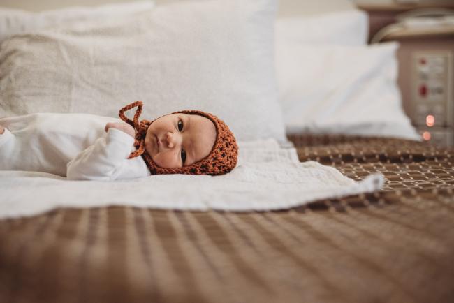 20180809-DSC_6883 new baby with bonnet during Fresh 48 photography Perth session