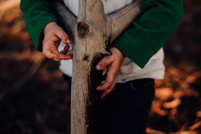 20180901-DSC_1215 close up of little boys hands on a stick during family photography Perth session at The Pines Wanneroo