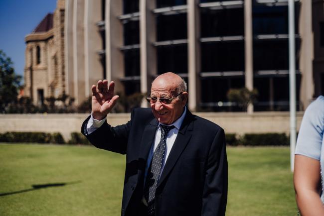 20180930-DSC_9736 Grandfather waves at Church during events photography Perth session