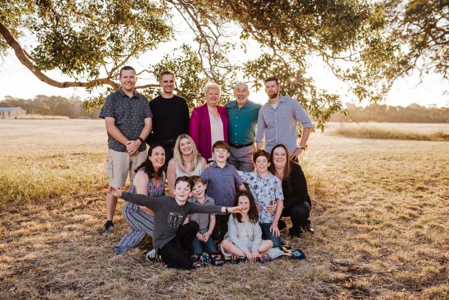 Group shot during golden hour family photography session at Perry's Paddock Perth