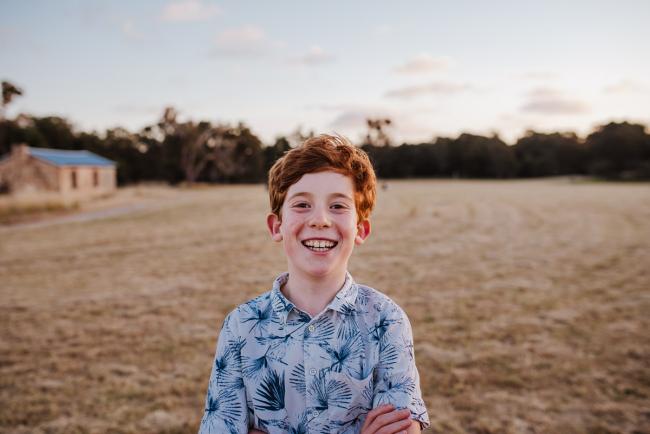 Little boy during golden hour family photography session at Perry's Paddock Perth