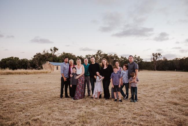 Group shot during golden hour family photography session at Perry's Paddock Perth