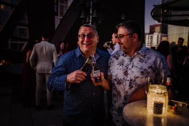 20181202-DSC_3654 Two men having beers during Perth events photography session at The Bell Tower Perth