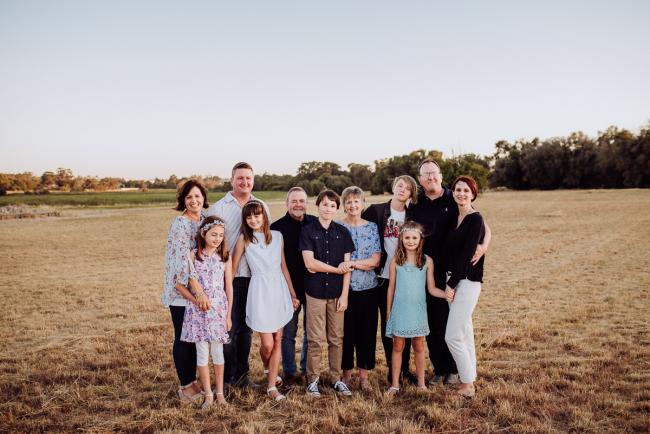 Group shot during an extended family photography session at Perry's Paddock in Perth