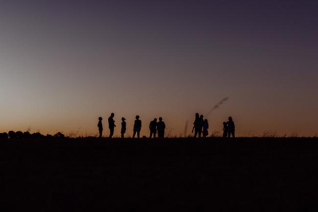Silhouette group family photo during an extended family photography session at Perry's Paddock in Perth