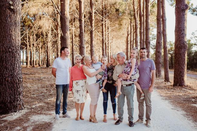 Group shot during an extended family photography session at The Pines Wanneroo in Perth
