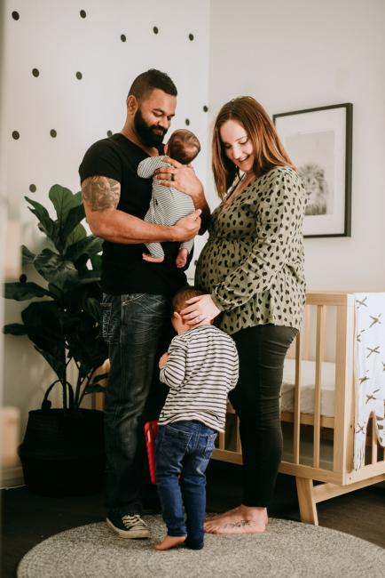 20180706-20180706-DSC_6872 Family of four standing in the nursery of their new baby during Perth newborn photography session