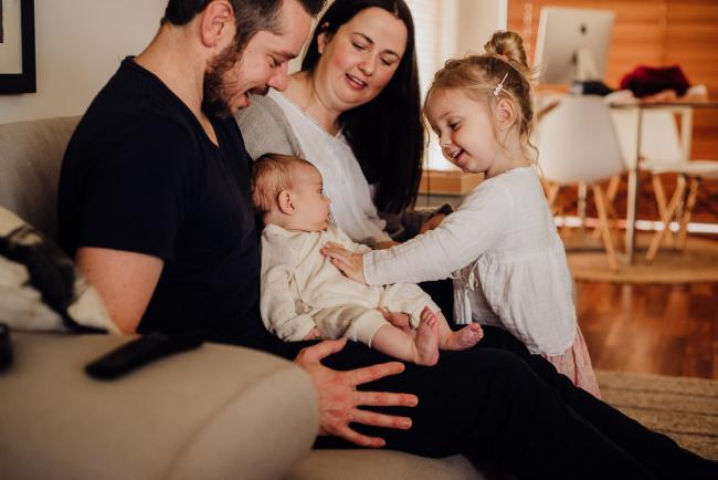 20180725-DSC_1356 Big sister interacting with her new baby sister during a Perth newborn photography session