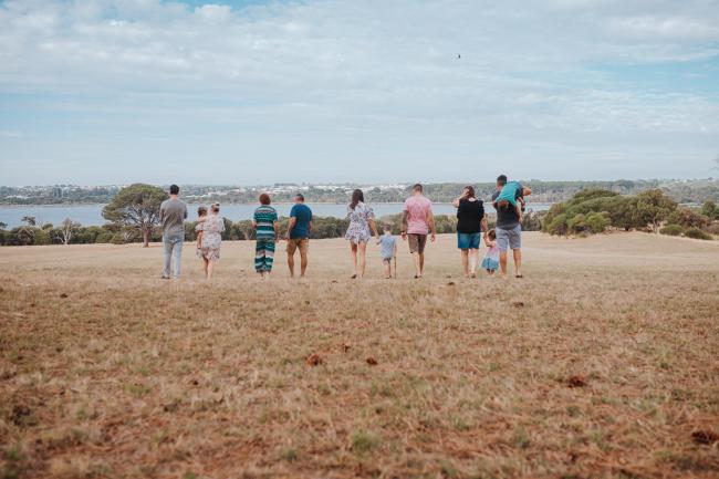 Extended family walking away during a Perth extended family photography session