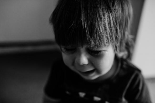 Perth-Family-Photographer-6-of-26 Black and white close up image of little boy crying with Perth family photographer