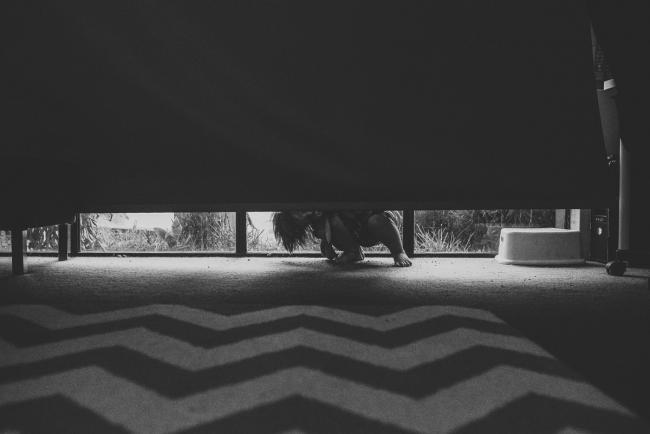20190403-DSC_9836 Black and white image of little boy poking out under the blinds with Perth family photographer