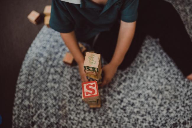 Top down image of block tower with Perth family photographer