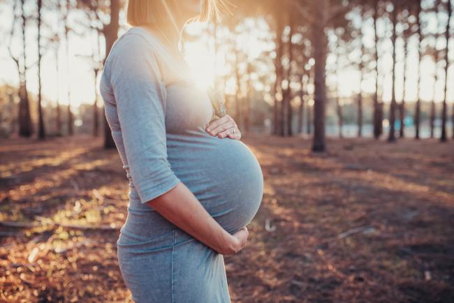Pregnant belly during a Perth maternity photography session at The Pines at golden hour