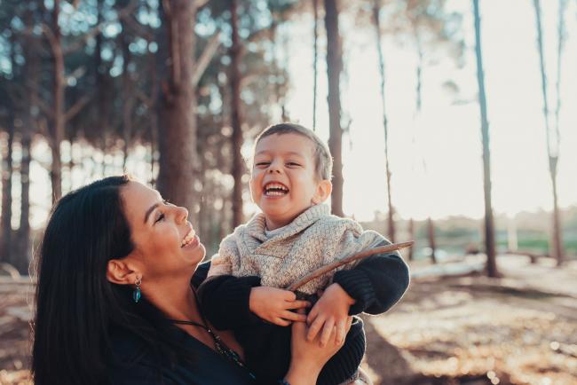 Perth-Maternity-Photographer-The-Pines-16-of-48 Mother and son laughing with Perth maternity photographer at The Pines