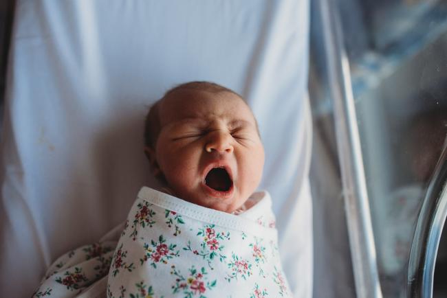 New baby yawning during a Perth Fresh 48 photography session at SJOG Mt Lawley