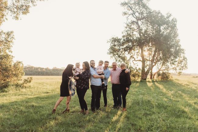 Extended family during Perth family photography session at Perry's Paddock during golden hour