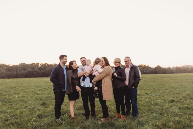 Extended family during Perth family photography session at Perry's Paddock during golden hour