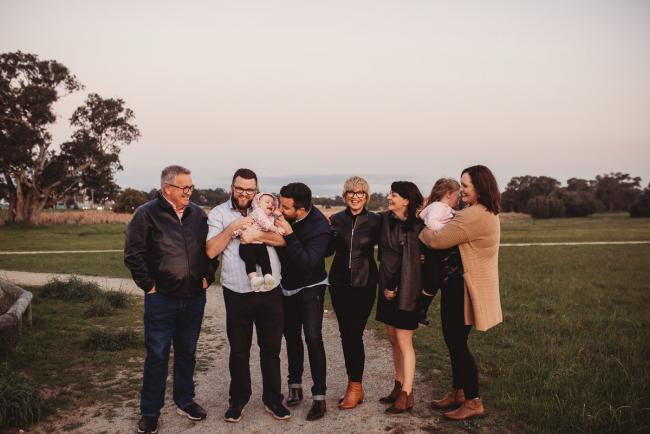 Extended family during Perth family photography session at Perry's Paddock during golden hour