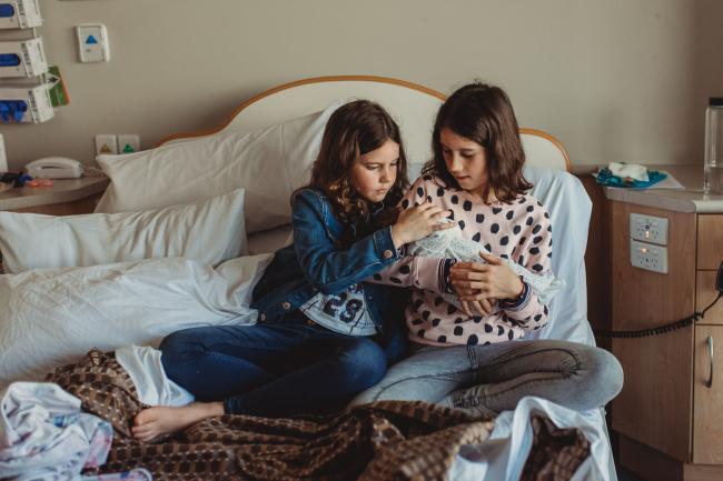 Newborn-and-Fresh-48-Photographer-Perth-SJOG-Mt-Lawley-16-of-51 Sisters holding new baby sister with Perth Fresh 48 photographer at SJOG Mt Lawley