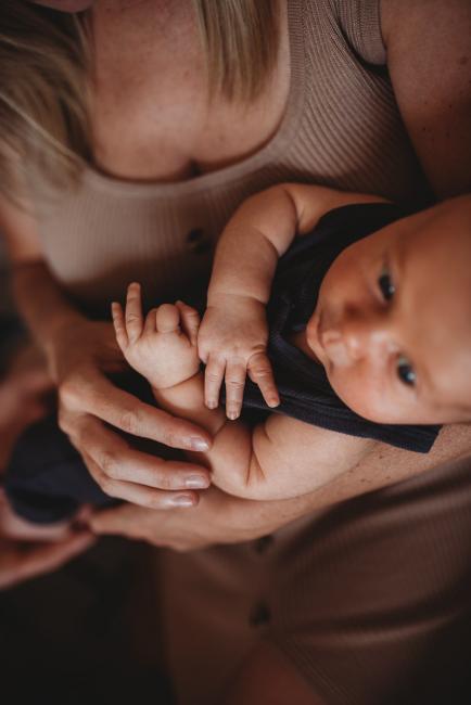 Lifestyle-Newborn-Photographer-Perth-48-of-69 Mother and newborn baby's hands with Perth lifestyle newborn photographer