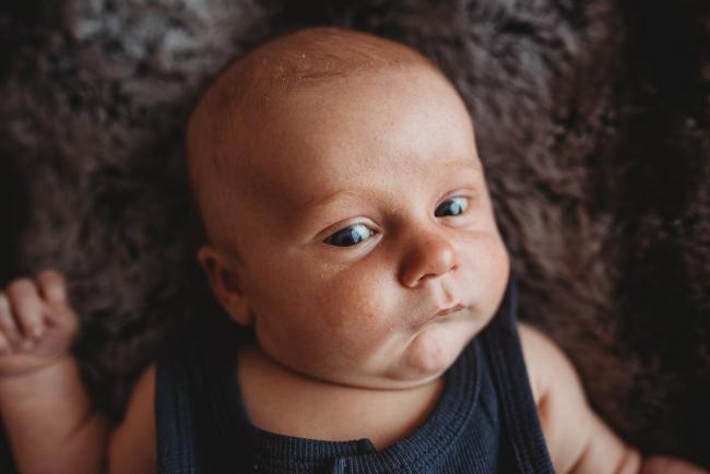 Lifestyle-Newborn-Photographer-Perth-55-of-69 Close up of newborn baby face with Perth lifestyle newborn photographer