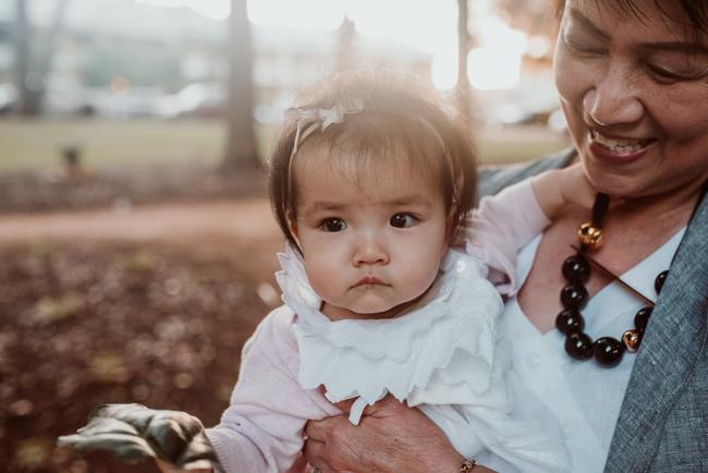 Family-Photographer-Perth-Hyde-Park-43-of-54 Baby being held by grandmother during Perth extended family session at Hyde Park with Perth family photographer