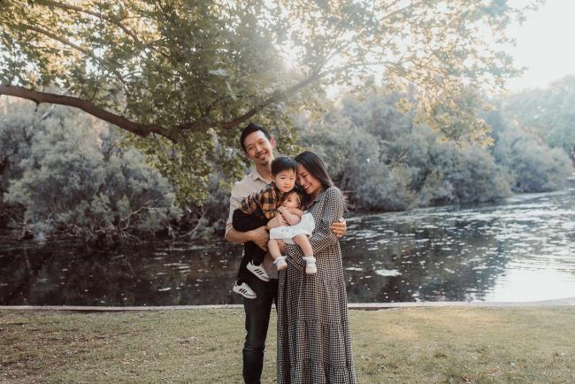 Family-Photographer-Perth-Hyde-Park-5-of-54 Family of four under a tree during Perth extended family session at Hyde Park with Perth family photographer