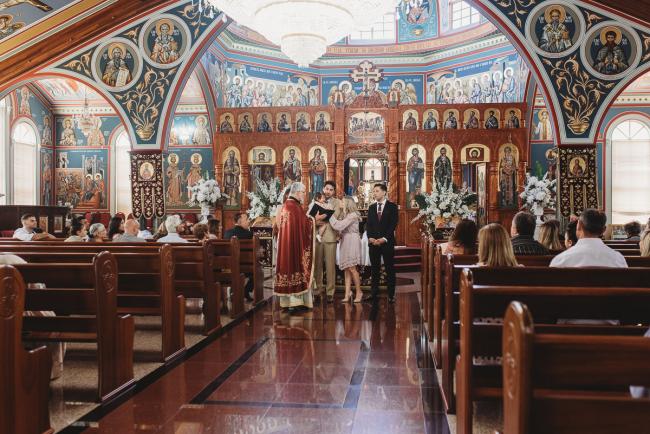Perth-Events-Photographer-Christening-6-of-25 Parents, Godparents and Priest at the end of the aisle at baptism at Macedonian Orthodox Church with Perth events photographer