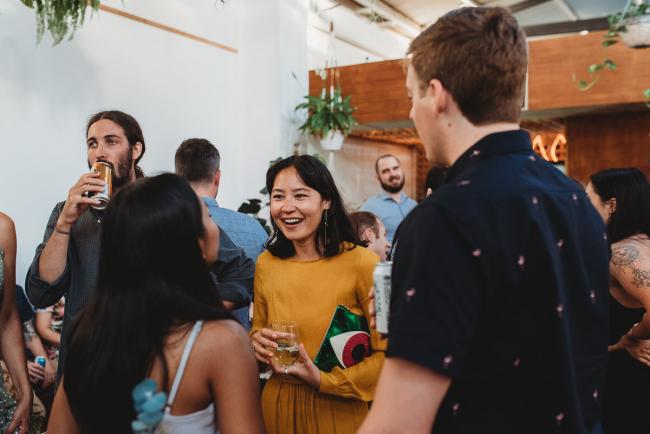 People talking during a party at Cleaver St Event Space with Perth events photographer
