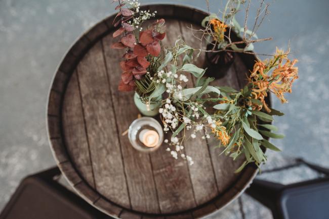 top down image of flowers on a table during a party at Cleaver St Event Space with Perth events photographer