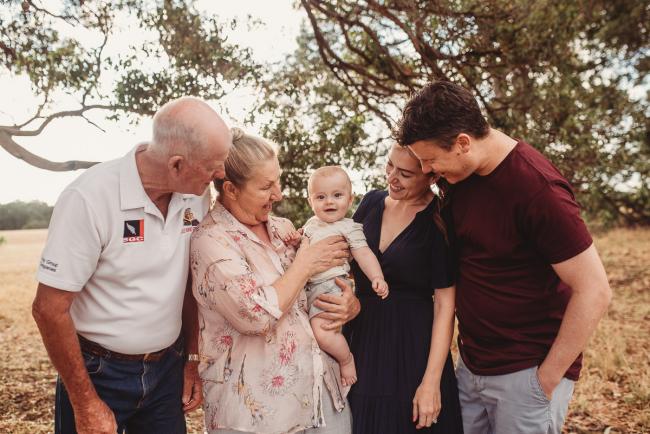 Baby with parents and grandparents during family session at Perry's Paddock with Perth family photographer Alana Prosper Photography