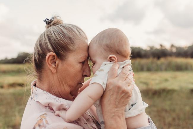 Grandmother and baby touching foreheads during family session at Perry's Paddock with Perth family photographer Alana Prosper Photography