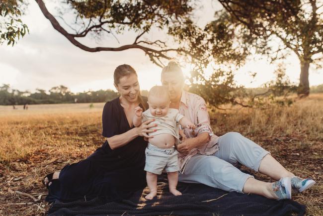 Mother and grandmother on blanket with baby with Perth Family Photographer Alana Prosper Photography at Perry's Paddock