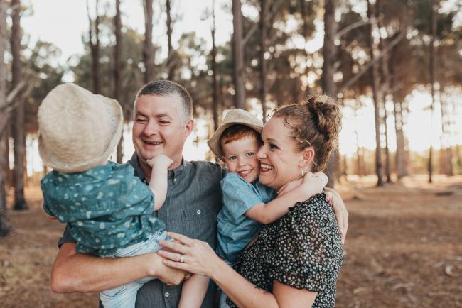 Family of four during Perth family photography session at The Pines Perth with Alana Prosper Photography